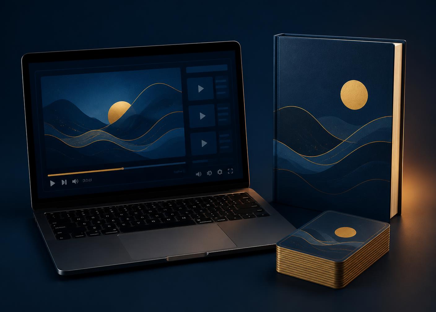 Course kit: video lessons on a laptop, printed parent guide and prompt cards